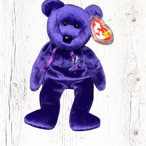Ty Beanie Babies Baby Princess Diana Bear Purple White Rose 1997 With Tags Rare